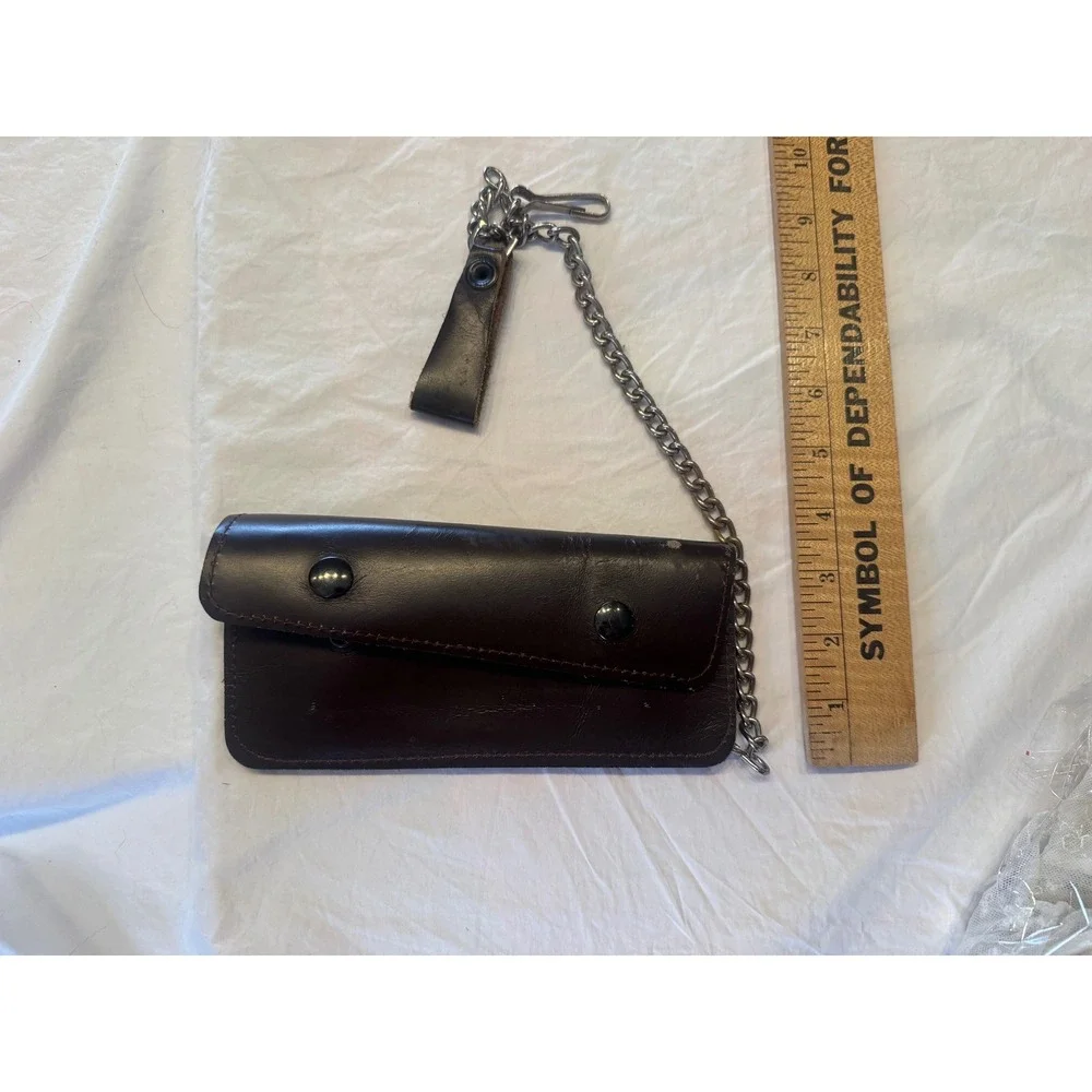 Vintage Brown Leather Biker Chain Wallet Trucker Punk Rockabilly Long Wallet